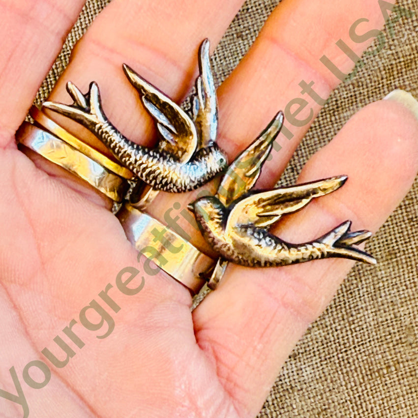 Vintage Sterling Silver Swallow Bird Clip Earrings ring