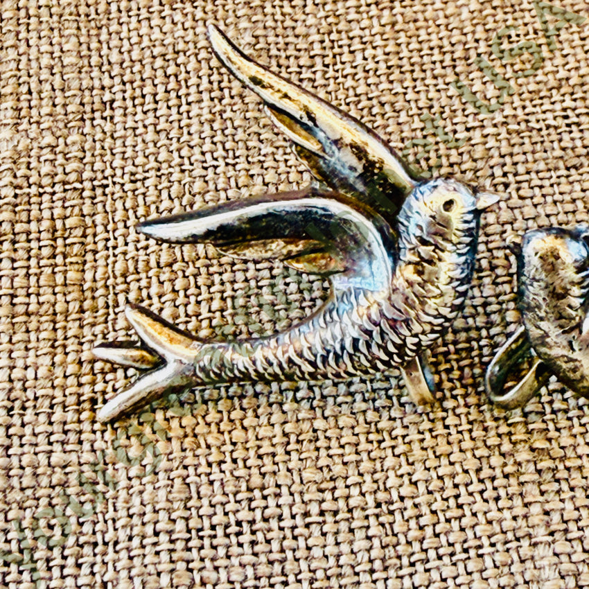 Vintage Sterling Silver Swallow Bird Clip Earrings ring
