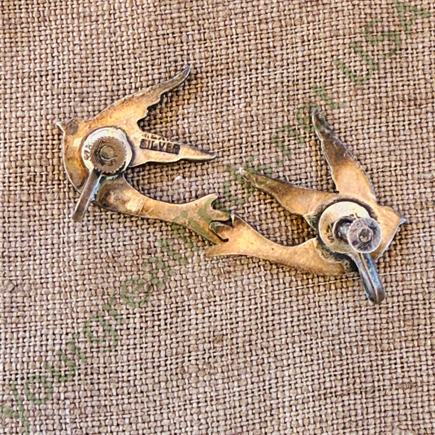 Vintage Sterling Silver Swallow Bird Clip Earrings ring