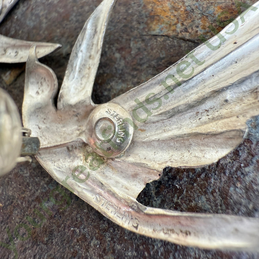 Vintage Sterling Silver Swallow Bird Clip Earrings ring