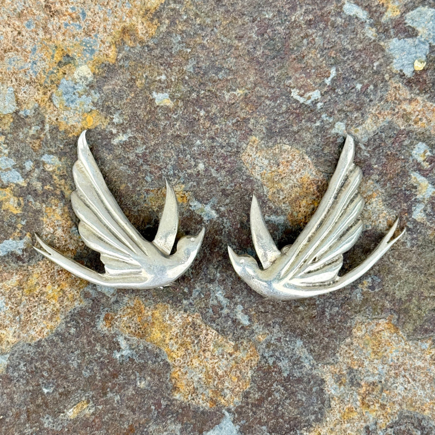 Vintage Sterling Silver Swallow Bird Clip Earrings ring