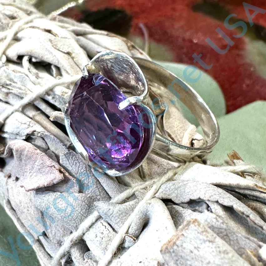 Store Big heavy sterling silver slight change color synthetic alexandrite blue to blue-purple chunky machine age ring size 11.25