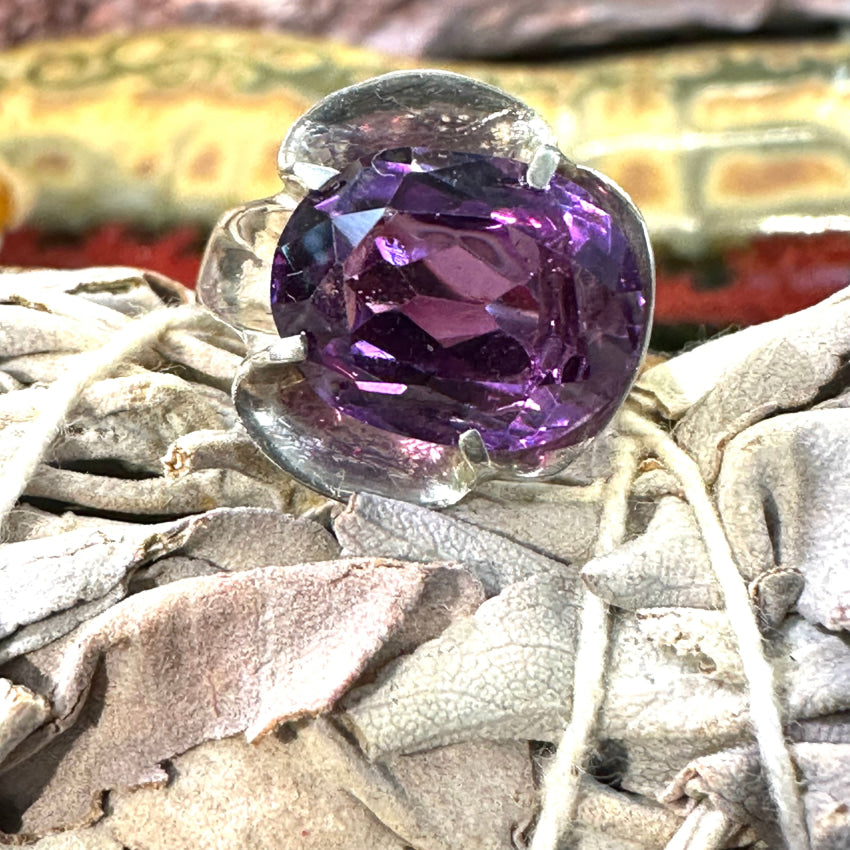 Vintage Sterling Silver Synthetic Alexandrite Ring Size 7