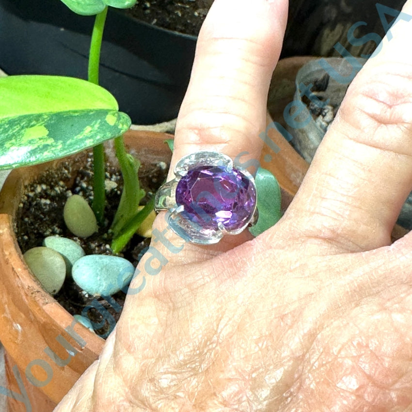 Sterling Checkerboard Syn Alexandrite Ring size shipping 5