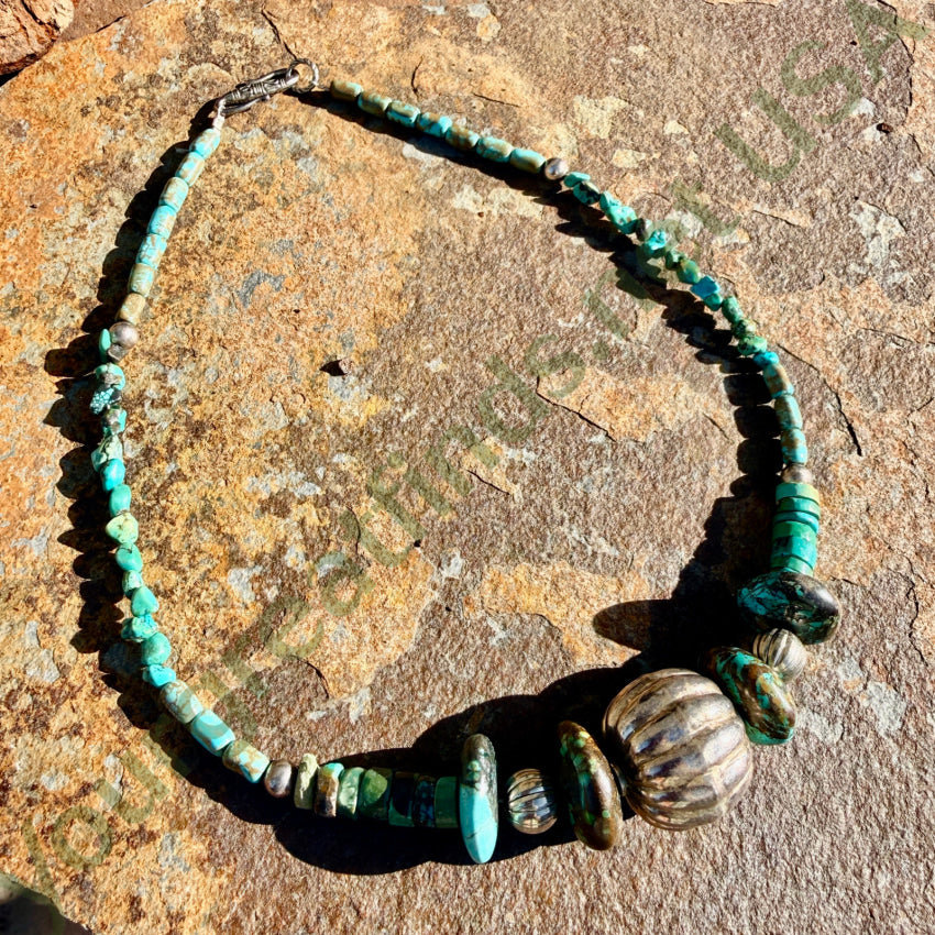 Vintage Sterling SIlver & Turquoise Beaded Necklace necklace