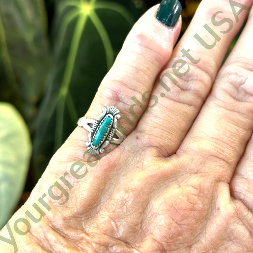 Vintage Sterling Silver & Turquoise Bell Trading Post Ring Size 5.5