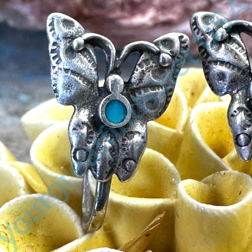 Vintage Sterling Silver &amp; Turquoise Butterfly Earrings Screw Back