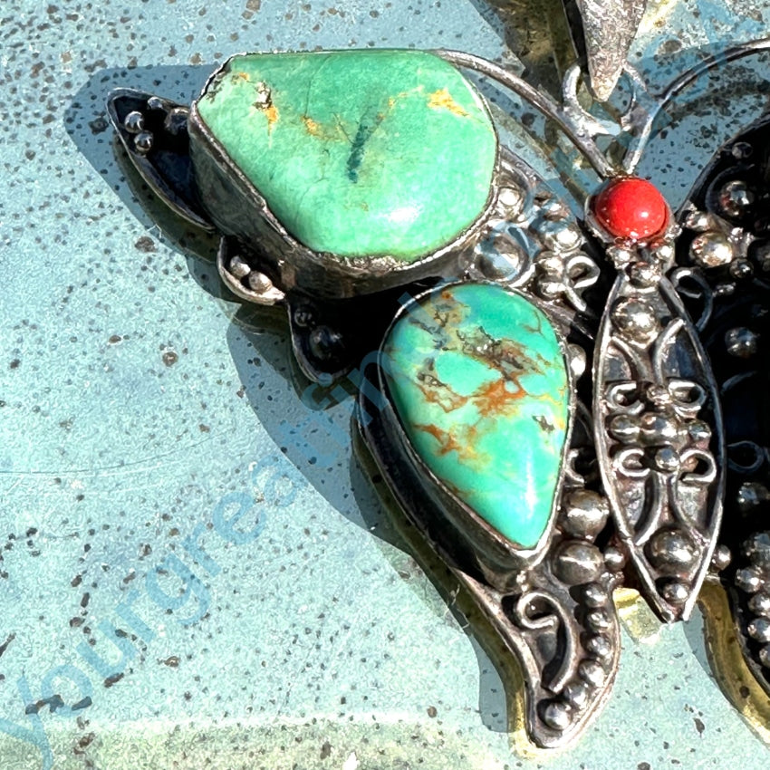 Vintage Sterling Silver &amp; Turquoise Butterfly Necklace