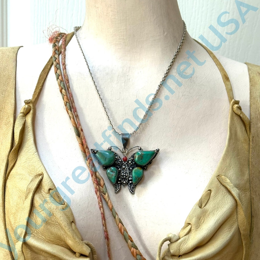 Vintage Sterling Silver & Turquoise Butterfly Necklace
