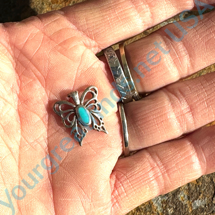 Vintage Sterling Silver & Turquoise Butterfly Pendant Pendant