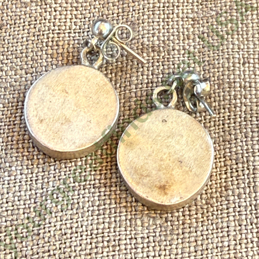 Vintage Sterling Silver Turquoise Chip Mosaic Pierced Post Earrings earrings