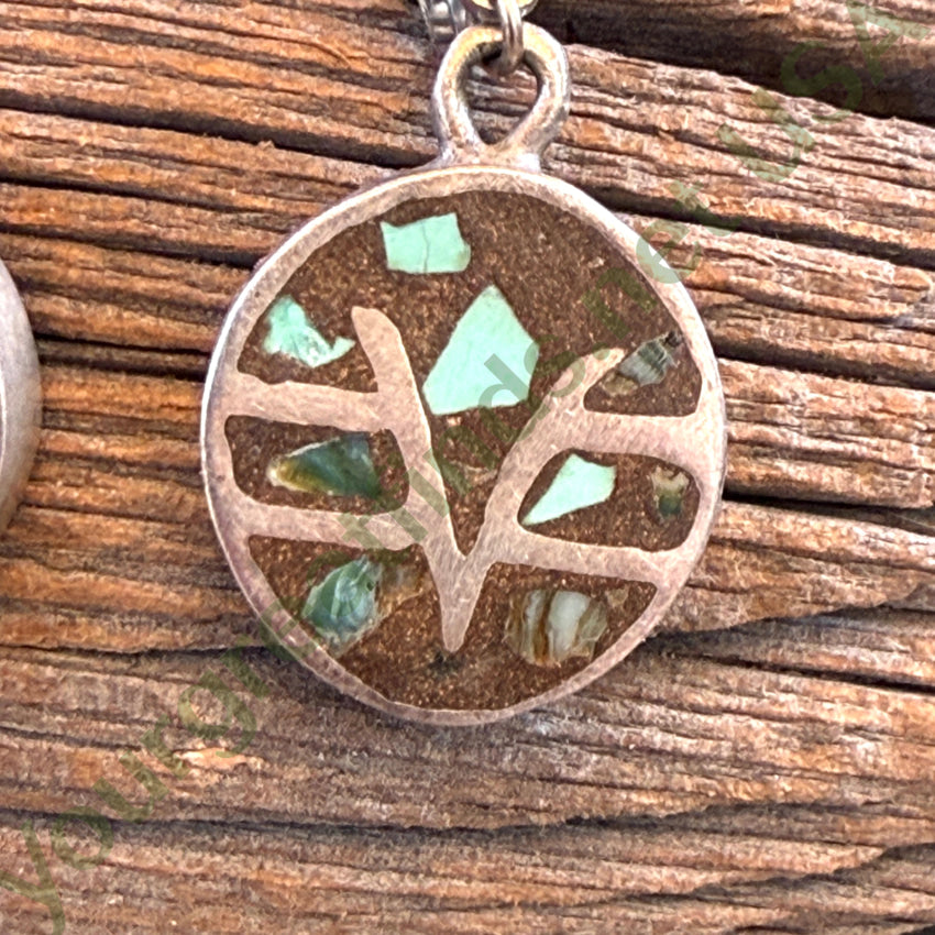 Vintage Sterling Silver Turquoise Chip Mosaic Pierced Post Earrings earrings