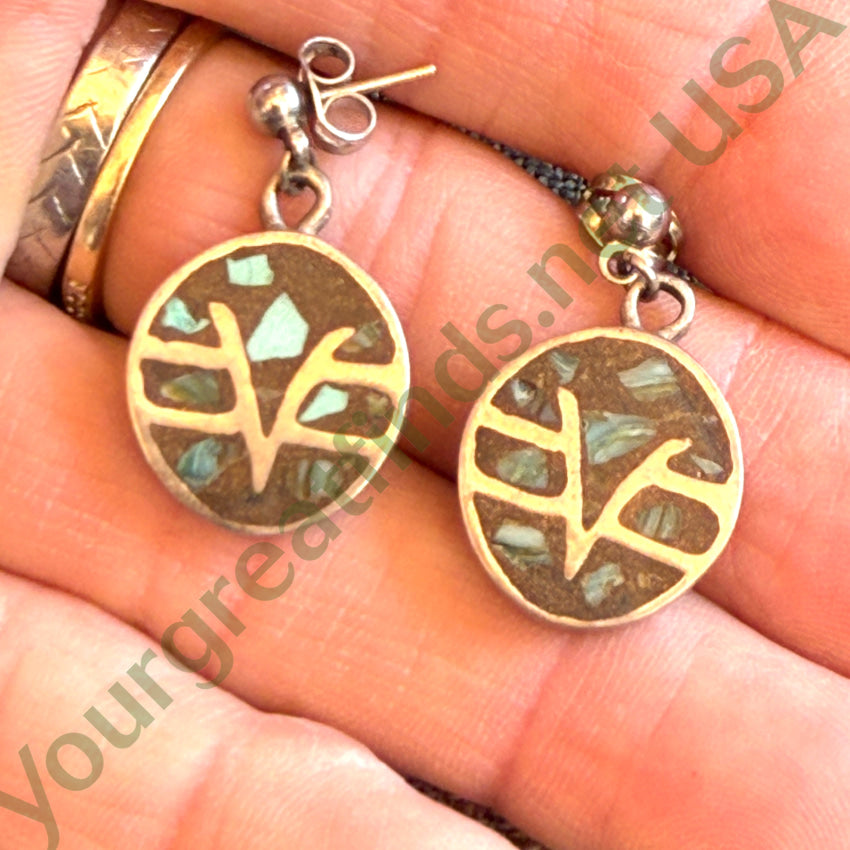 Vintage Sterling Silver Turquoise Chip Mosaic Pierced Post Earrings earrings