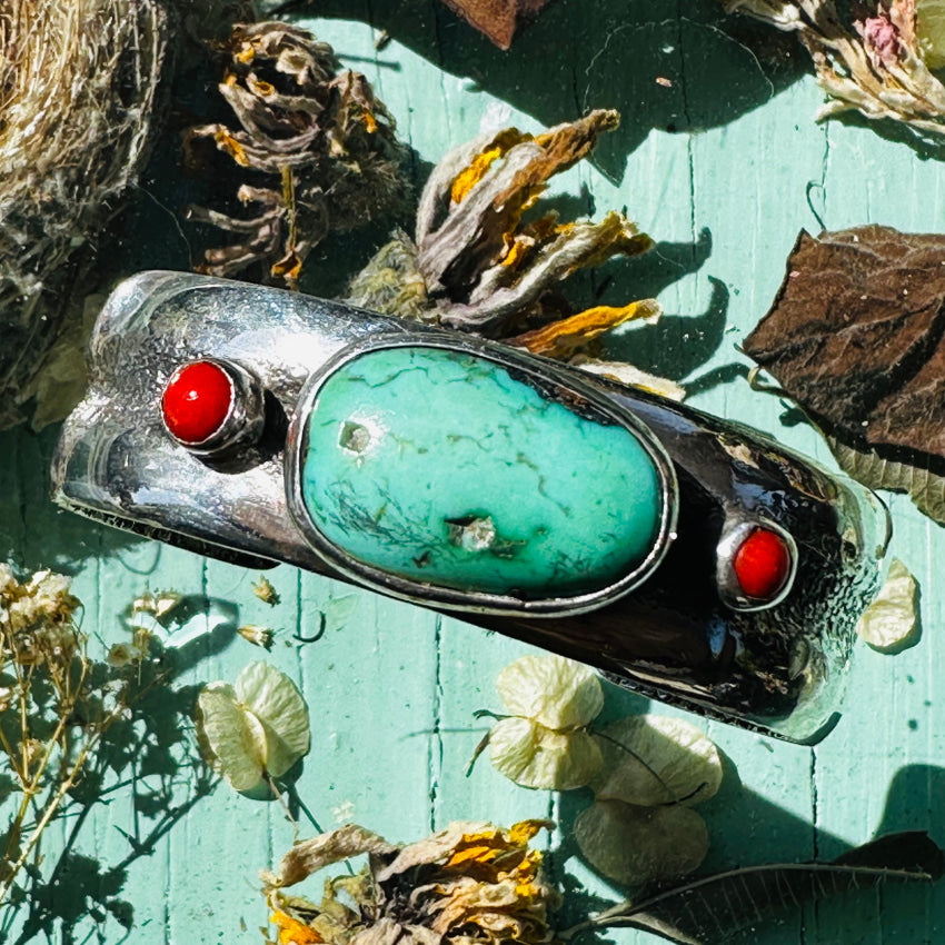 Vintage Sterling Silver Turquoise Coral Bracelet Michael Durkee