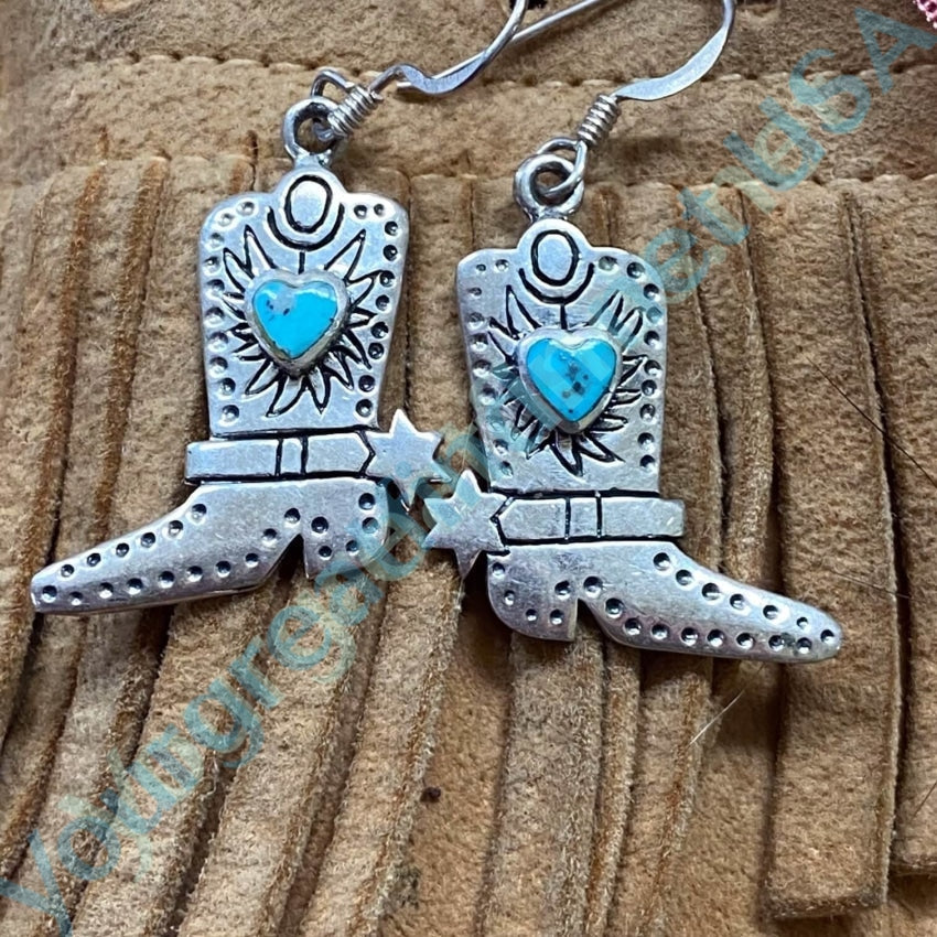 Vintage Sterling Silver Turquoise Cowgirl Boot Earrings Yourgreatfinds