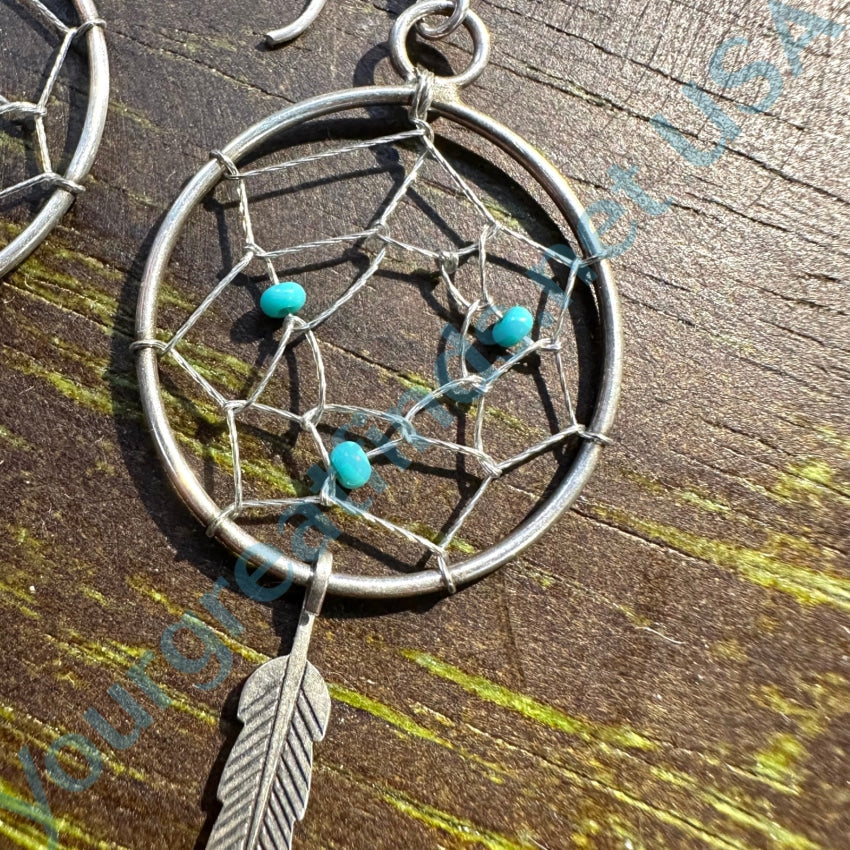 Vintage Sterling Silver Turquoise Dreamcatcher Earrings