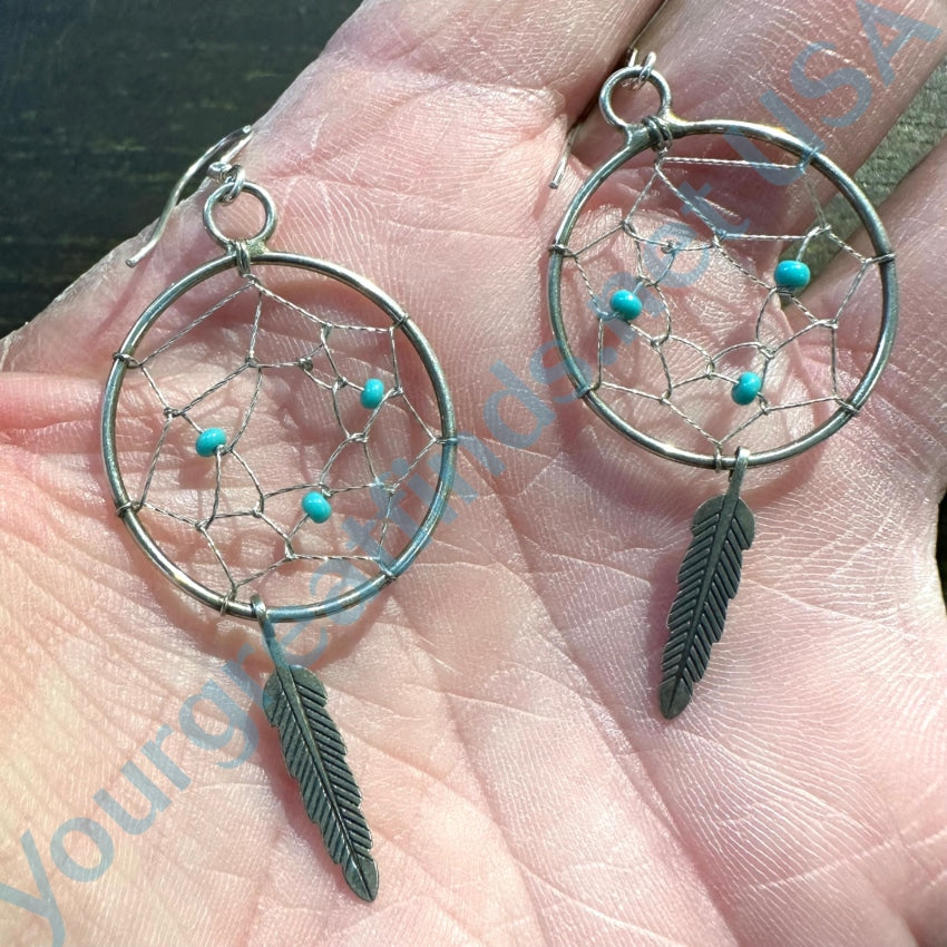 Vintage Sterling Silver Turquoise Dreamcatcher Earrings