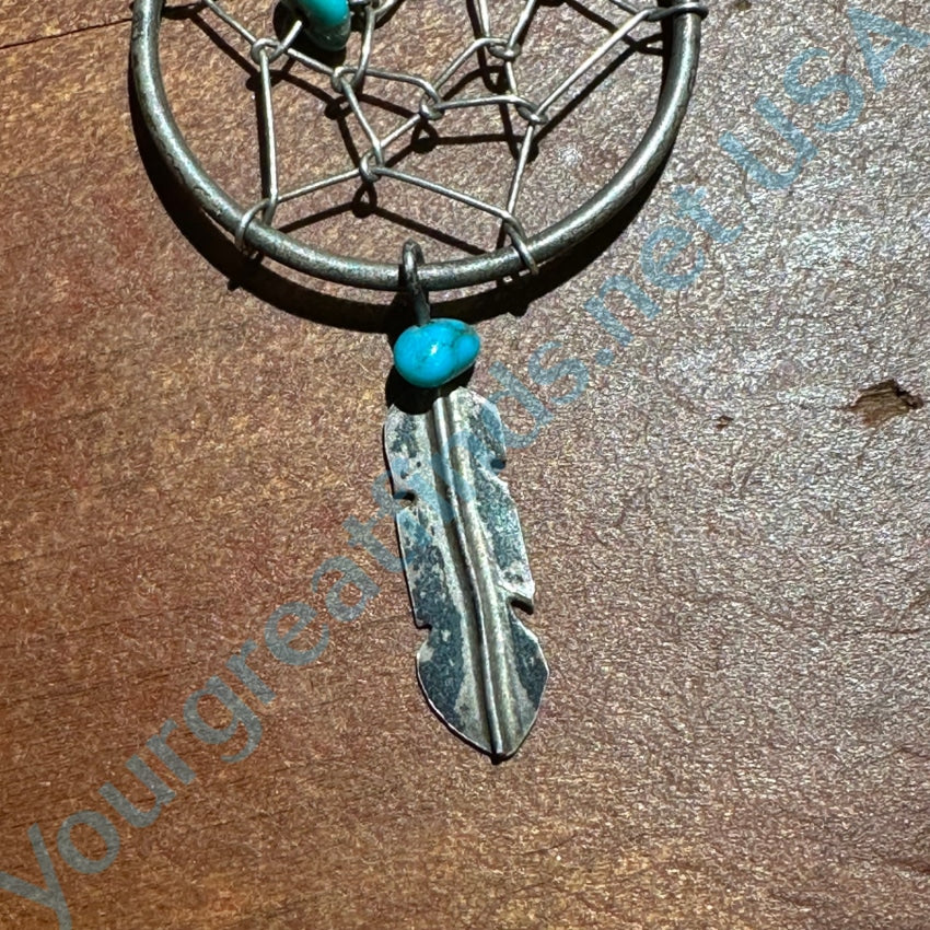 Vintage Sterling Silver Turquoise Dreamcatcher Pendant