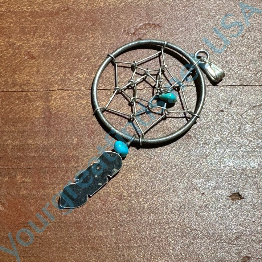 Vintage Sterling Silver Turquoise Dreamcatcher Pendant