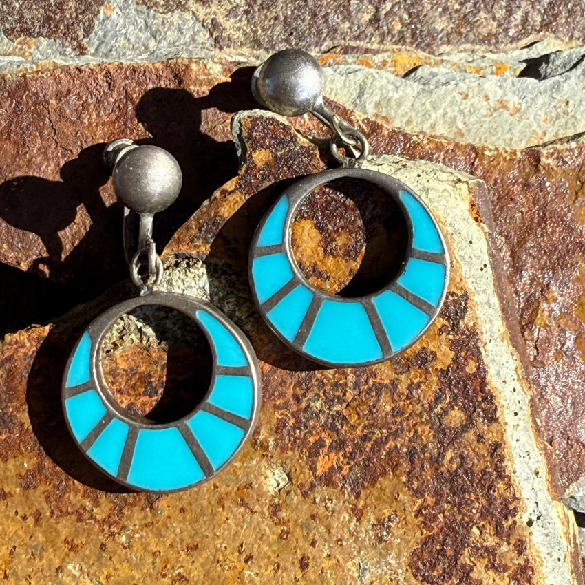 Vintage Sterling Silver Turquoise Enamel Screwback Earrings earrings