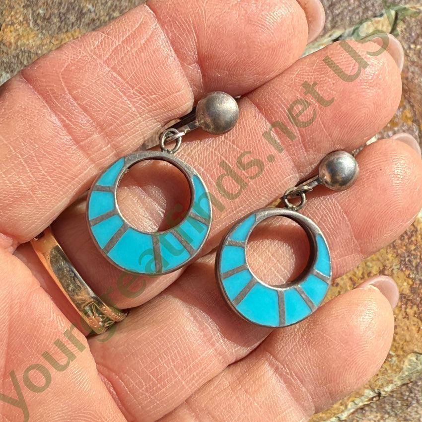 Vintage Sterling Silver Turquoise Enamel Screwback Earrings earrings