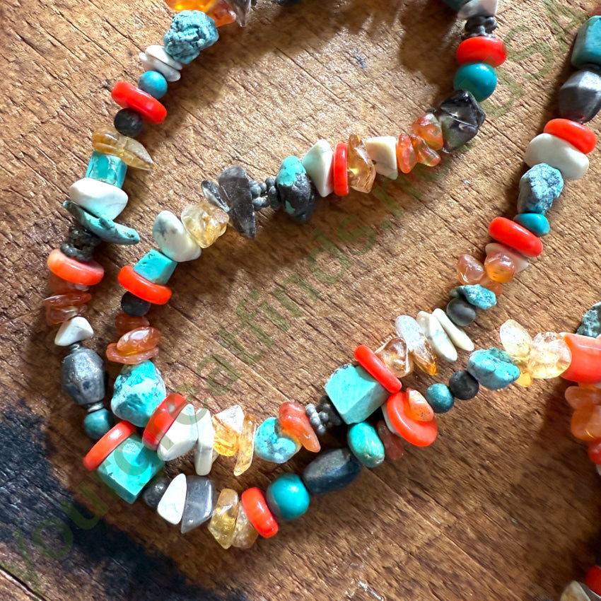 Vintage Sterling Silver Turquoise Gemstone Bead Lariat Necklace Necklace