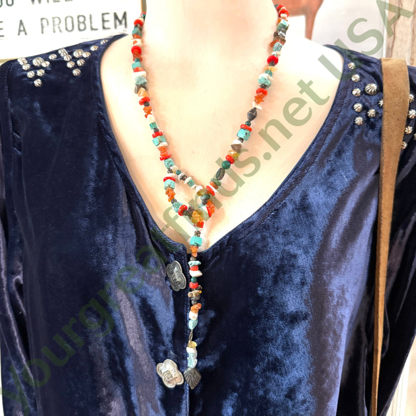 Vintage Sterling Silver Turquoise Gemstone Bead Lariat Necklace Necklace