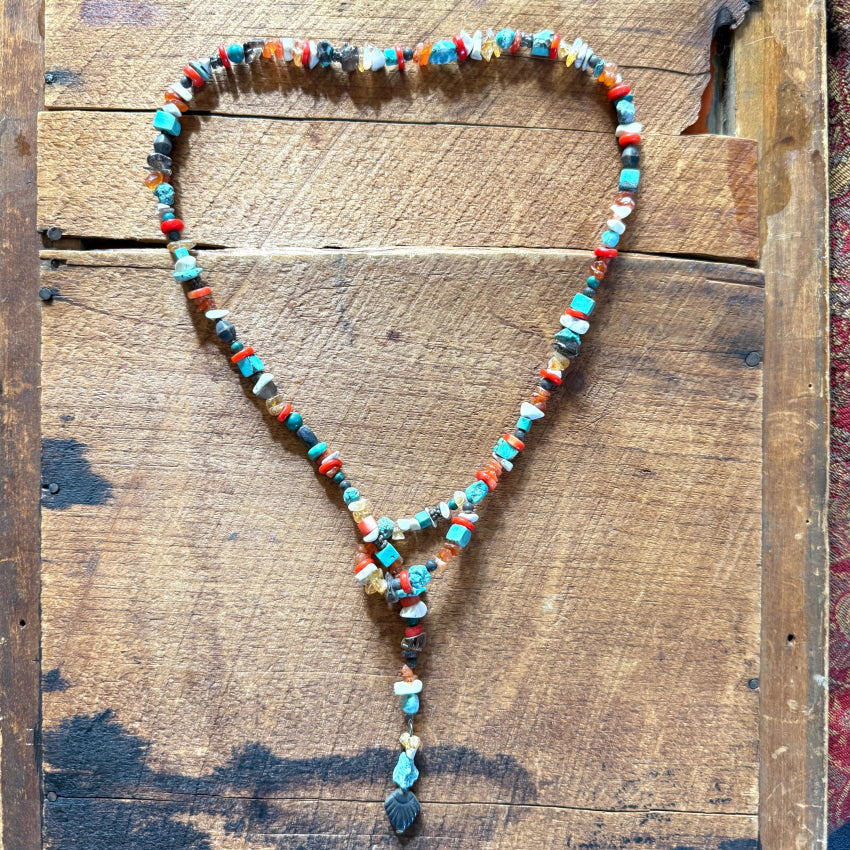 Vintage Sterling Silver Turquoise Gemstone Bead Lariat Necklace Necklace