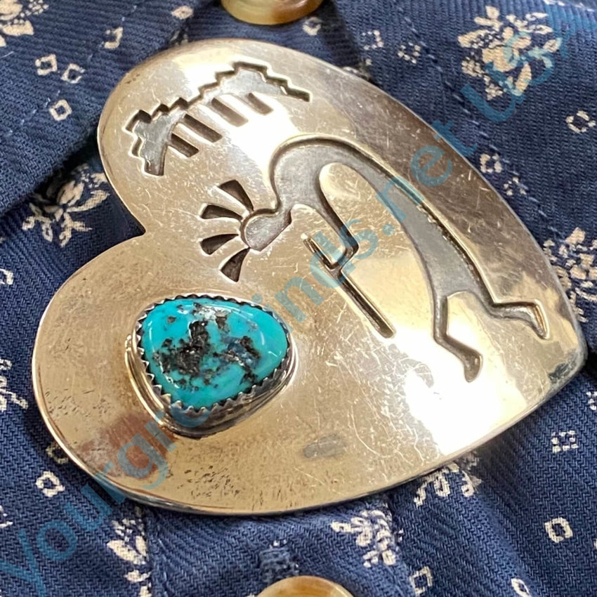 Vintage Sterling Silver Turquoise Heart Pin Kokopelli