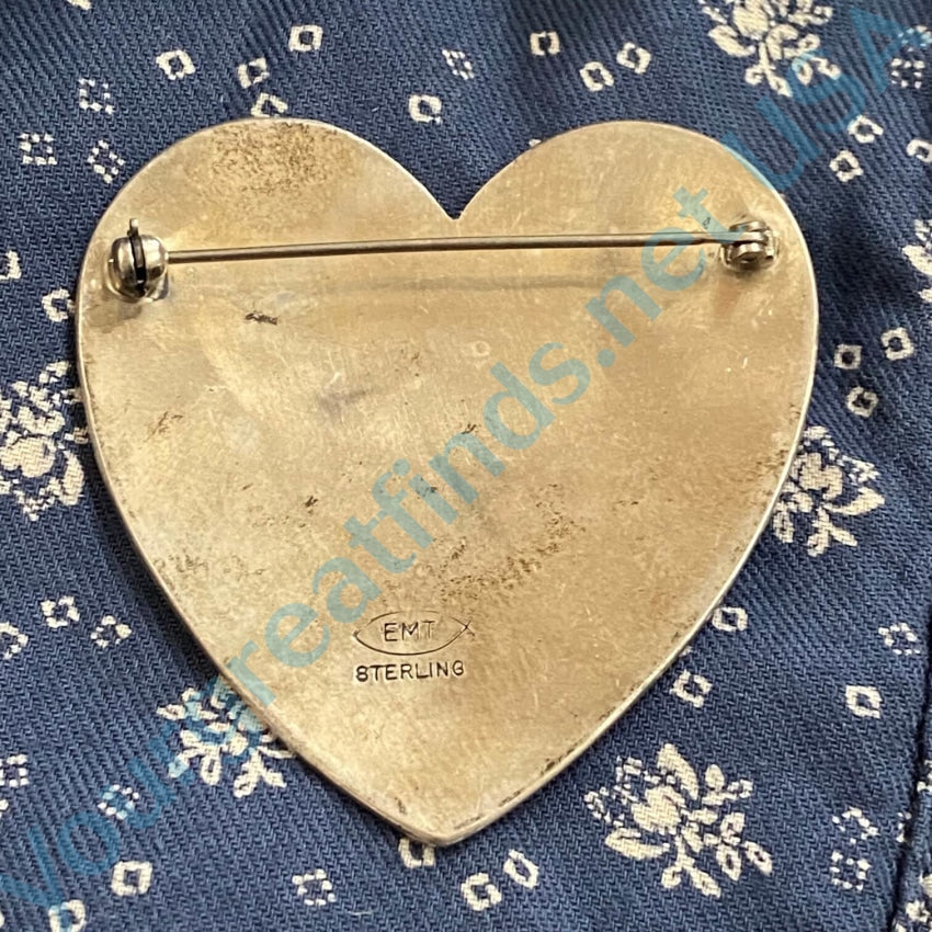 Vintage Sterling Silver Turquoise Heart Pin Kokopelli