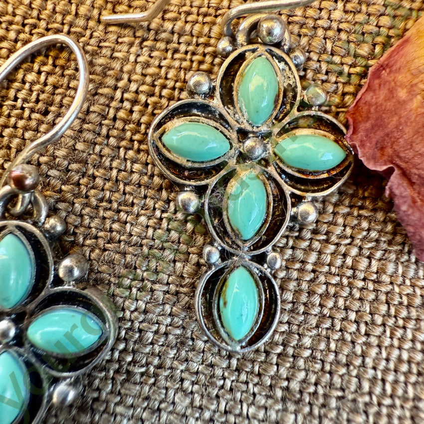 Vintage Sterling Silver & Turquoise Holy Cross Pierced Earrings earrings
