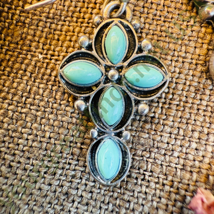 Vintage Sterling Silver & Turquoise Holy Cross Pierced Earrings earrings