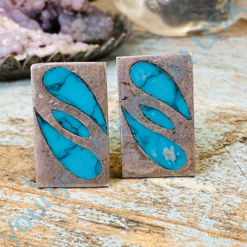 Vintage Sterling Silver Turquoise Inlay Cuff Links