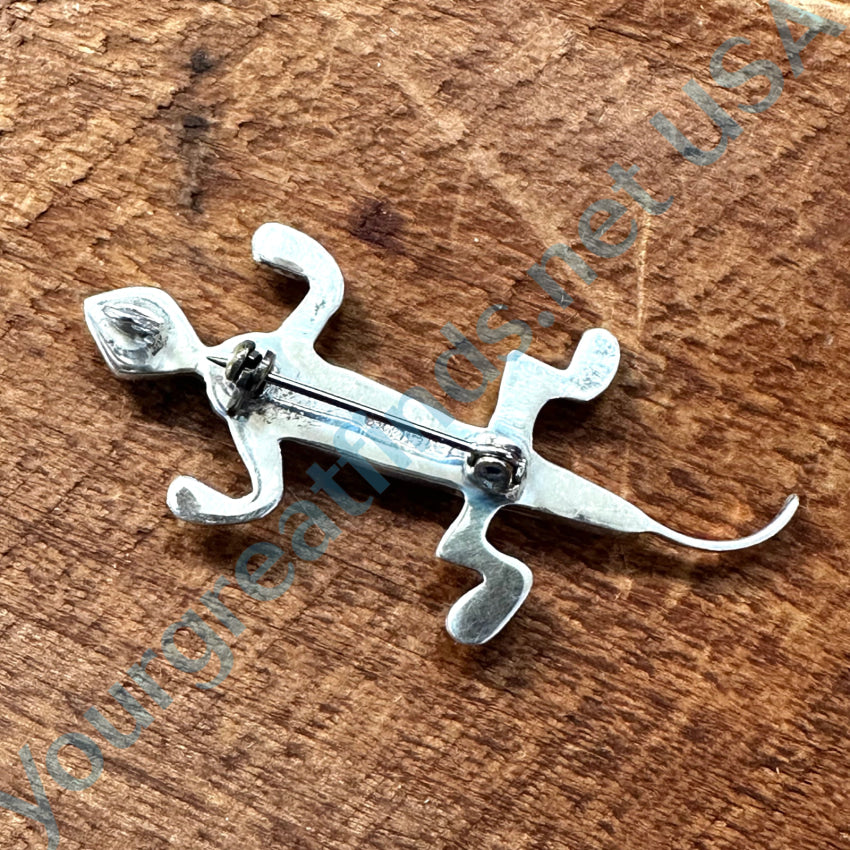 Vintage Sterling Silver & Turquoise Inlay Lizard Pendant Pin Pin / Brooch