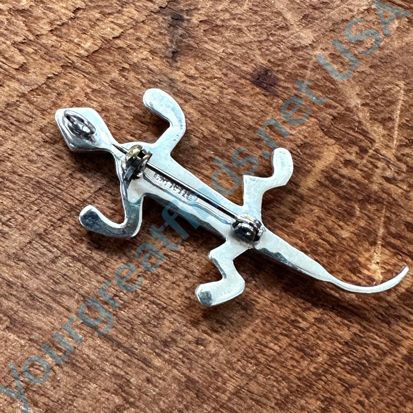 Vintage Sterling Silver & Turquoise Inlay Lizard Pendant Pin Pin / Brooch