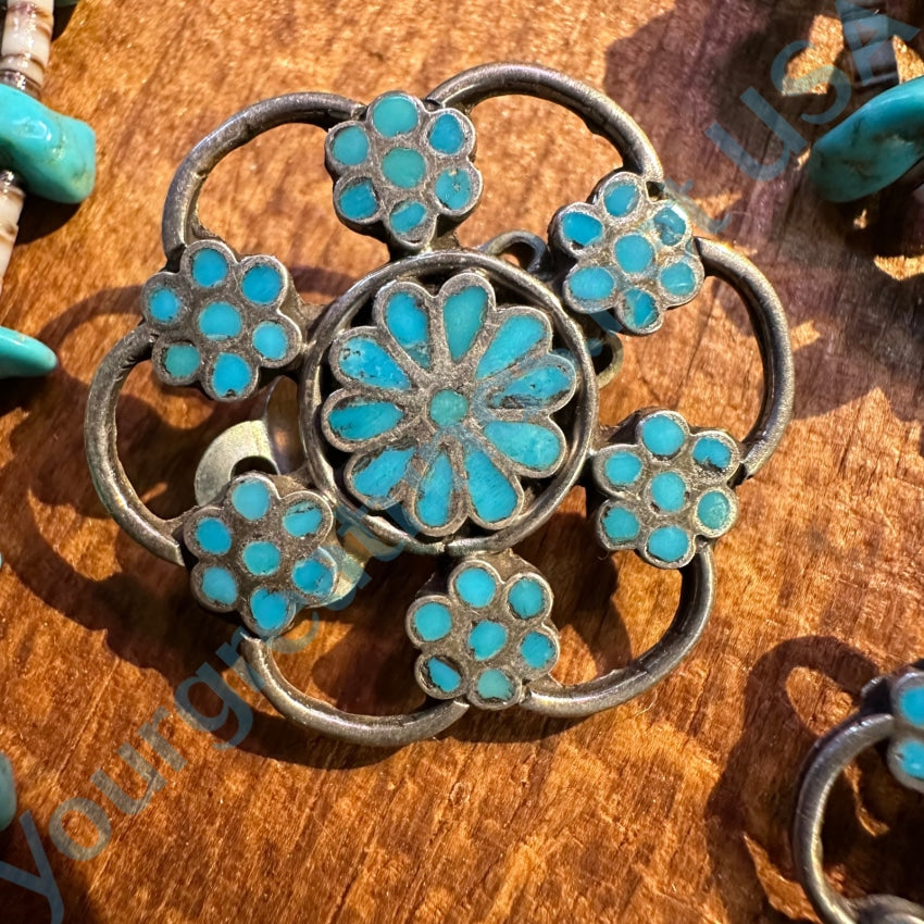 Vintage Sterling Silver Turquoise Inlay Snowflake Earrings Clip