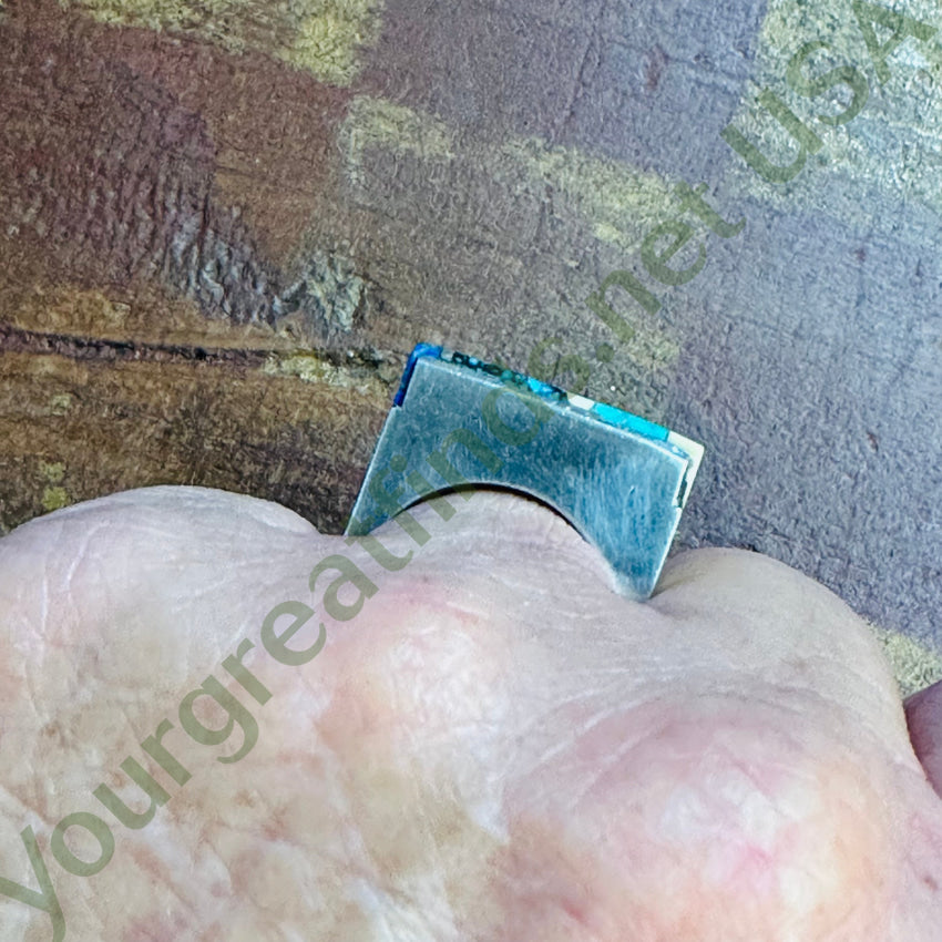 Vintage Sterling Silver Turquoise Inlay Square Ring Navajo Larry Castillo 7.5