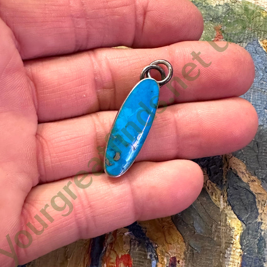 Vintage Sterling Silver & Turquoise Long Pendant Pendant