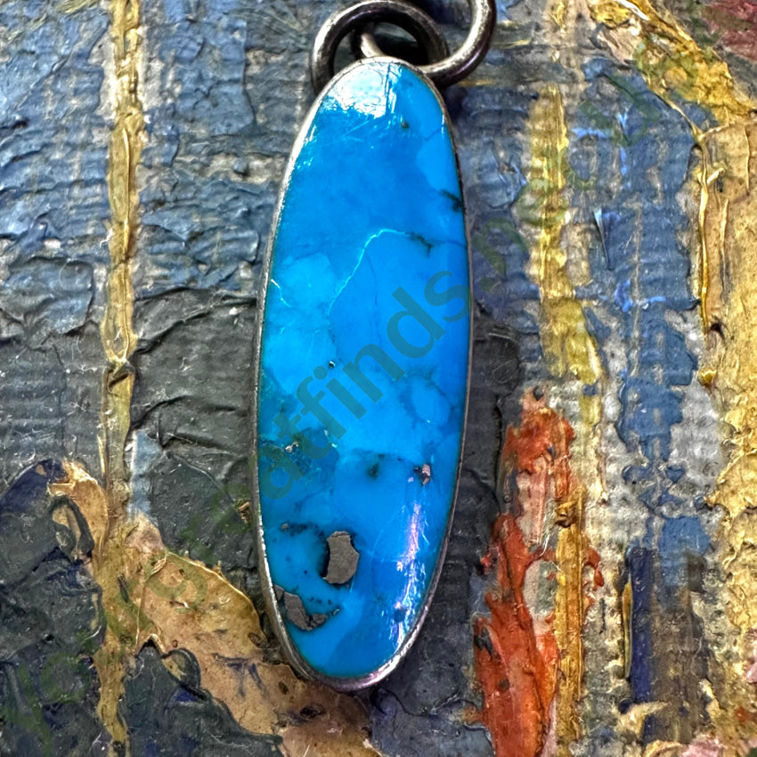 Vintage Sterling Silver & Turquoise Long Pendant Pendant