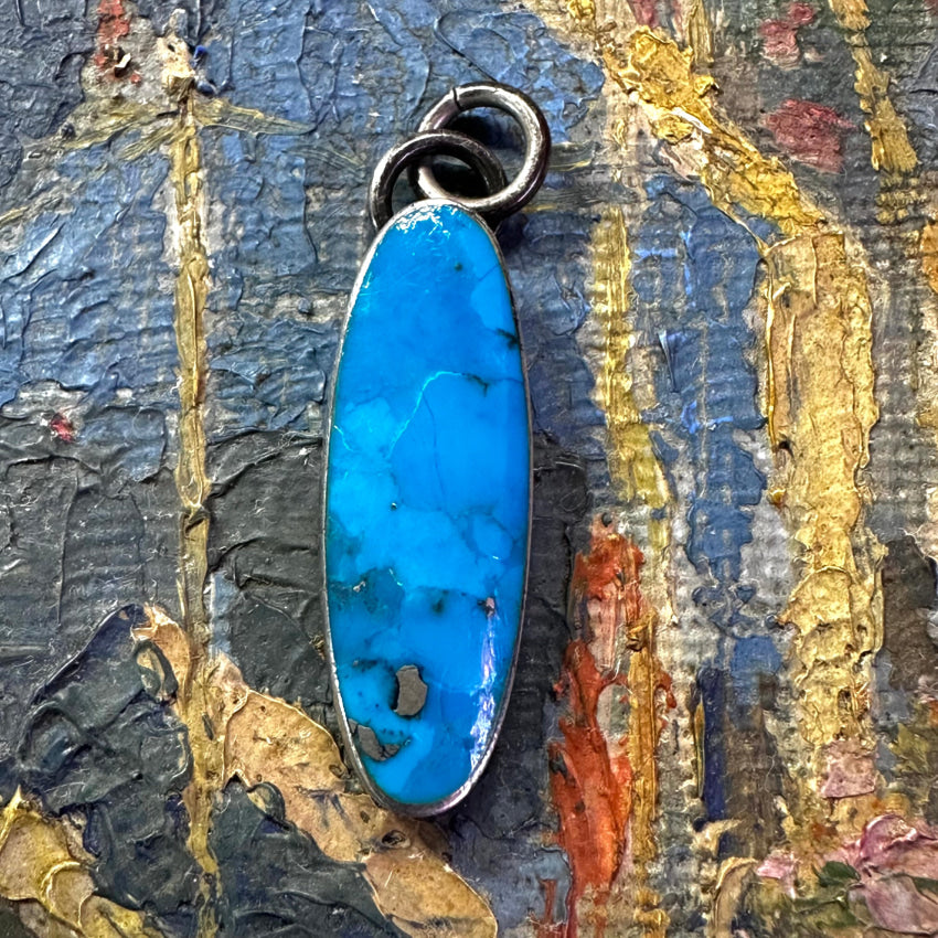 Vintage Sterling Silver & Turquoise Long Pendant Pendant