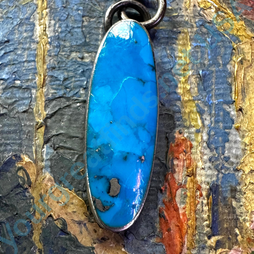 Vintage Sterling Silver & Turquoise Long Pendant Pendant