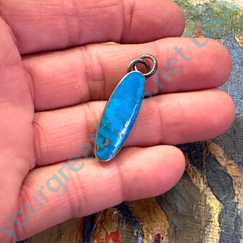 Vintage Sterling Silver & Turquoise Long Pendant Pendant