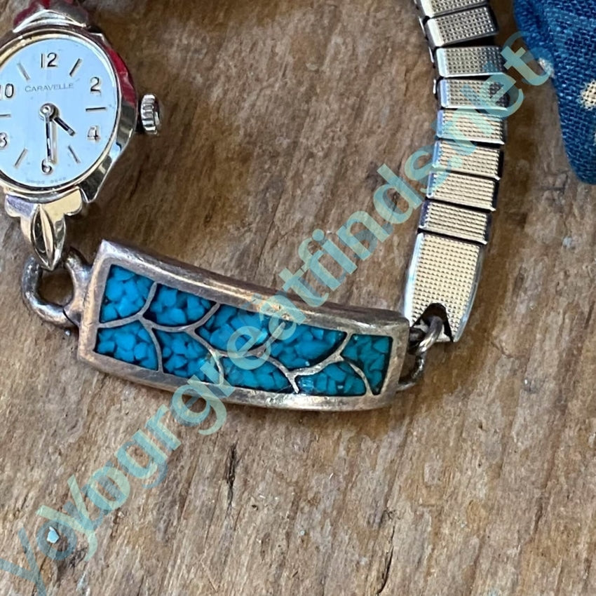 Vintage Sterling Silver Turquoise Mosaic Watch Band Plates Yourgreatfinds