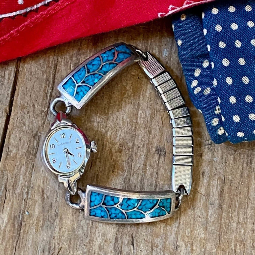 Vintage Sterling Silver Turquoise Mosaic Watch Band Plates Yourgreatfinds