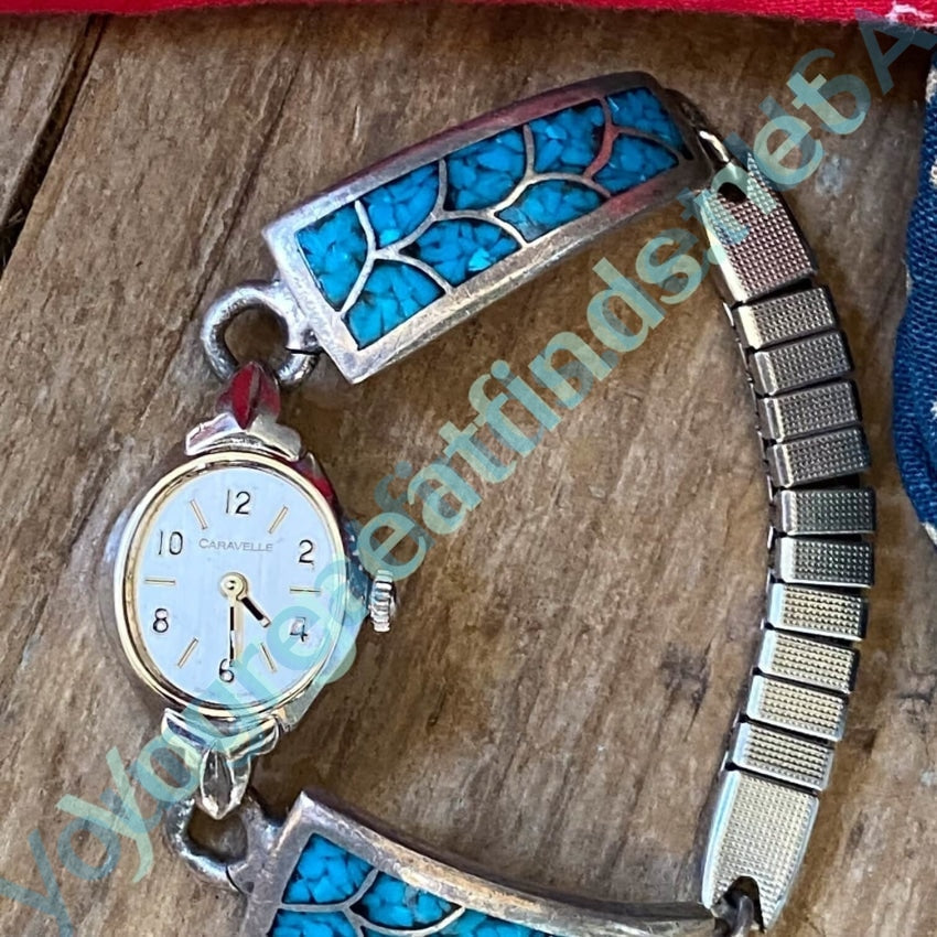 Vintage Sterling Silver Turquoise Mosaic Watch Band Plates Yourgreatfinds