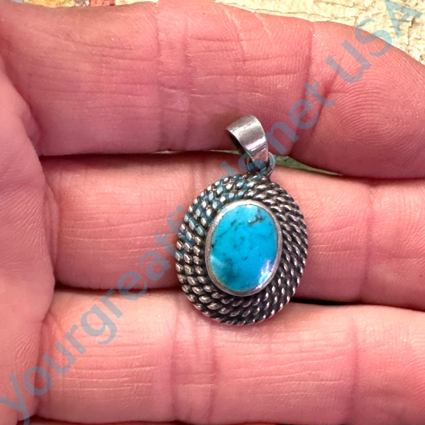 Vintage Sterling Silver & Turquoise Pendant Pendant