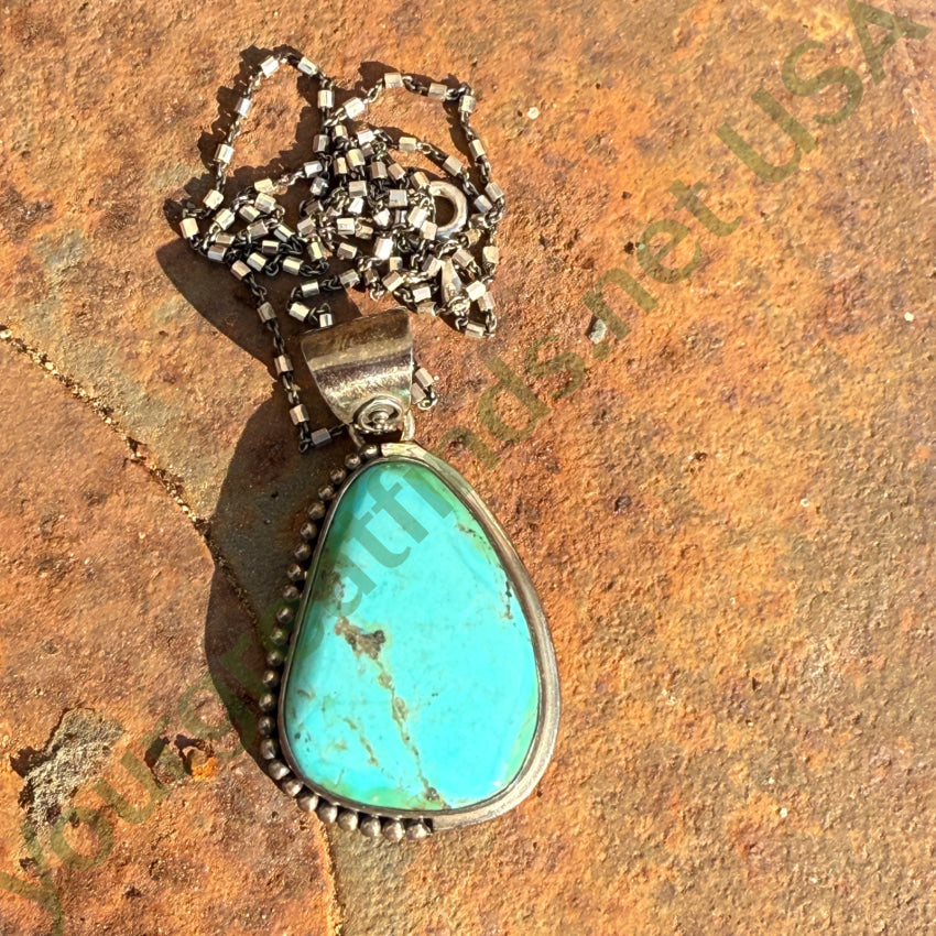 Vintage Sterling Silver Turquoise Pendant & Chain Necklace necklace