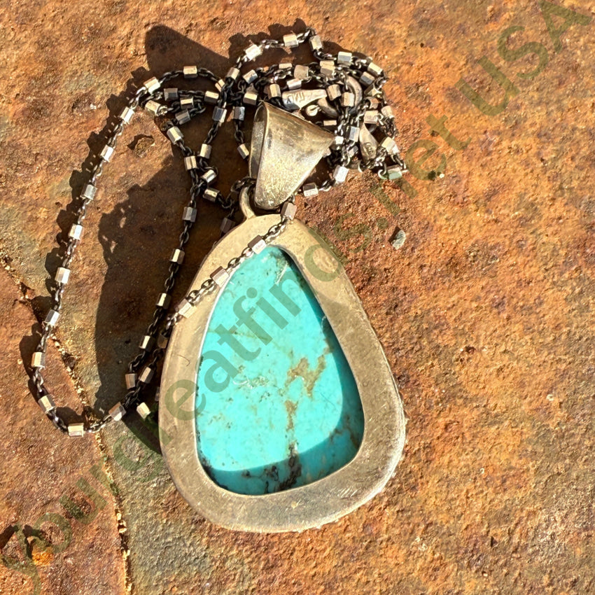 Vintage Sterling Silver Turquoise Pendant & Chain Necklace necklace