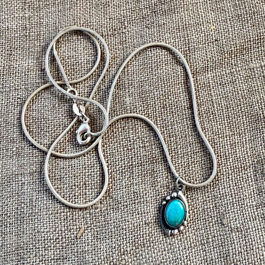Vintage Sterling Silver Turquoise Pendant & Chain Necklace Bell earrings