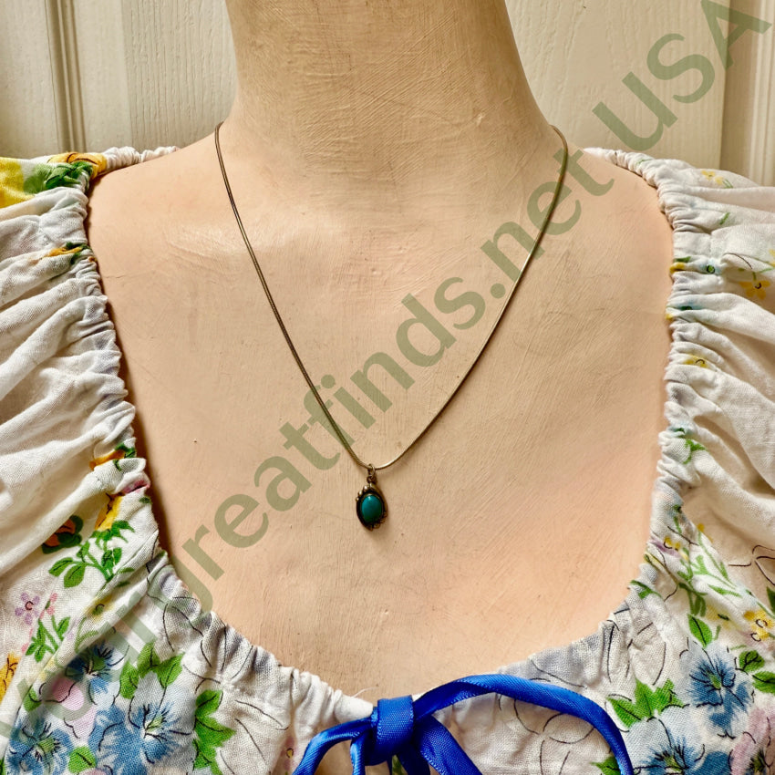 Vintage Sterling Silver Turquoise Pendant & Chain Necklace Bell earrings